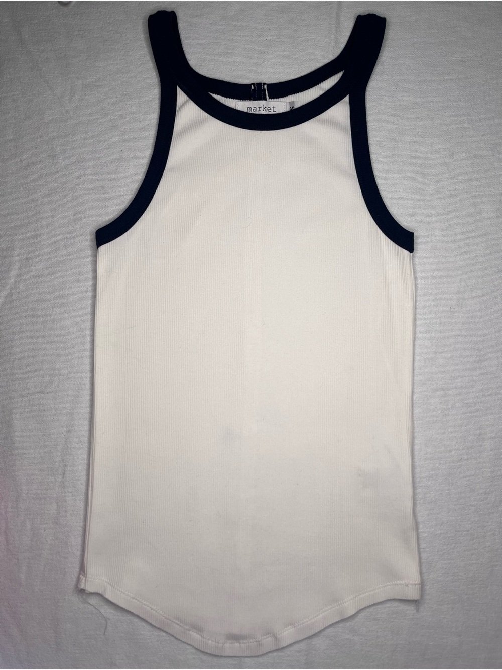 Market Cream Tank Top with Navy Trim - Ribbed Sleeveless Tank